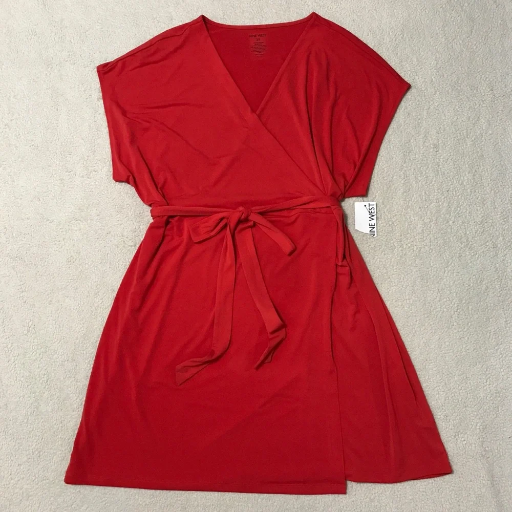 Nine West Faux Wrap Mini Dress Red Size 3X